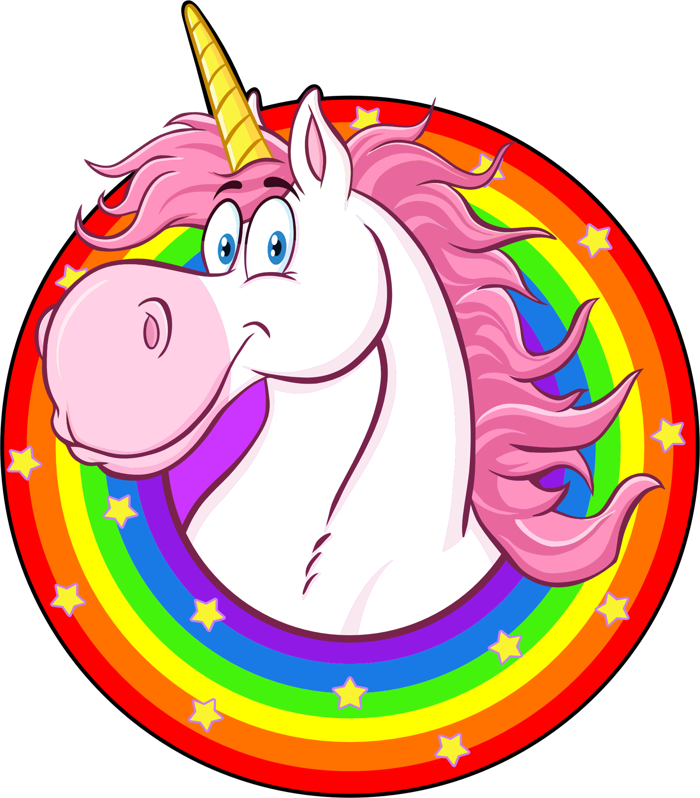 Unicorn Therapy and Coaching logo: a smiling unicorn inside a rainbow ring